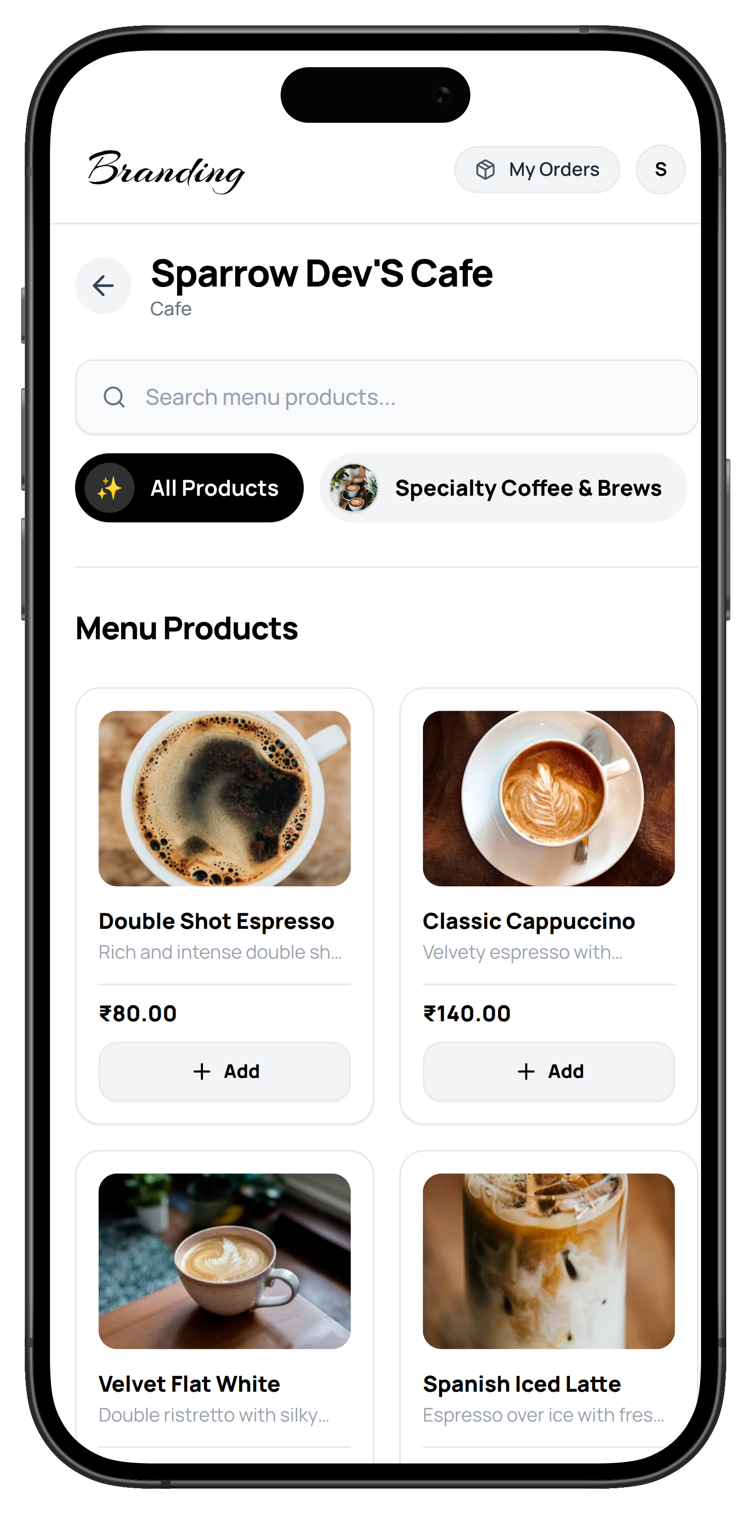 Finch POS Customer Mobile App on iPhone 16 Pro
