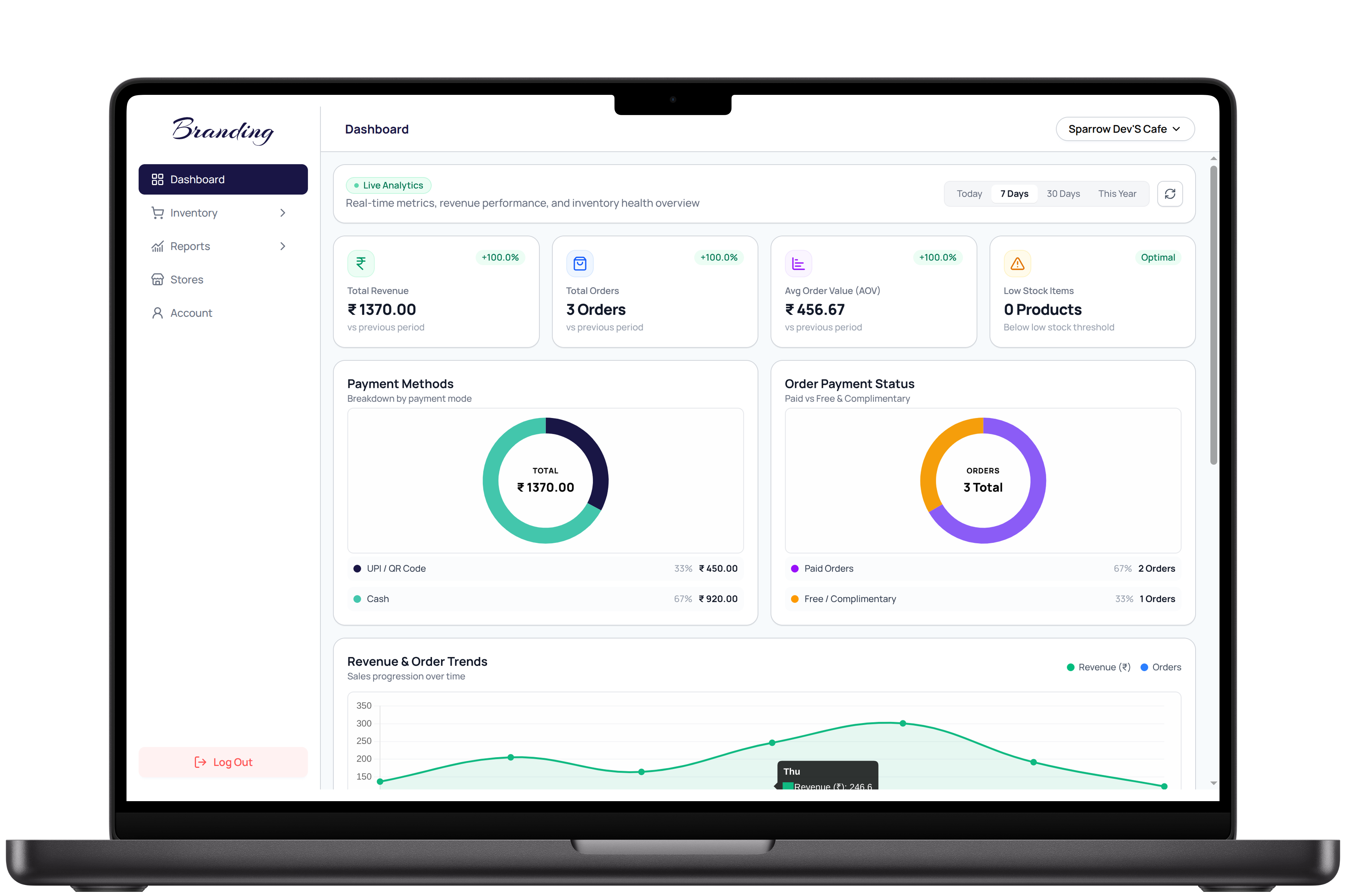 Finch POS Merchant Portal on MacBook Pro